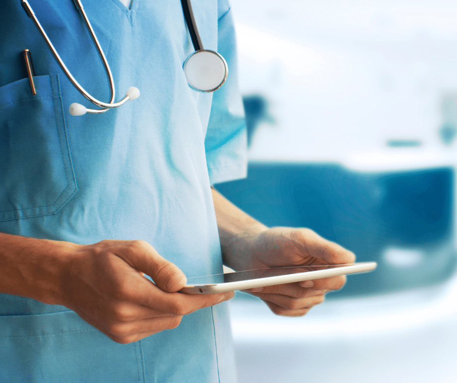 Remote healthcare consultant providing advice during a video call.